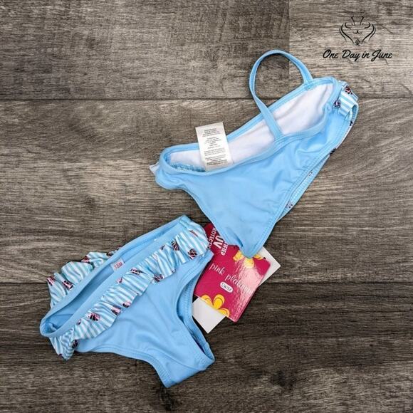 Pink Platinum Baby Shell Stripe One Shoulder Bikini Swimsuit Size 12M - Picture 3 of 3